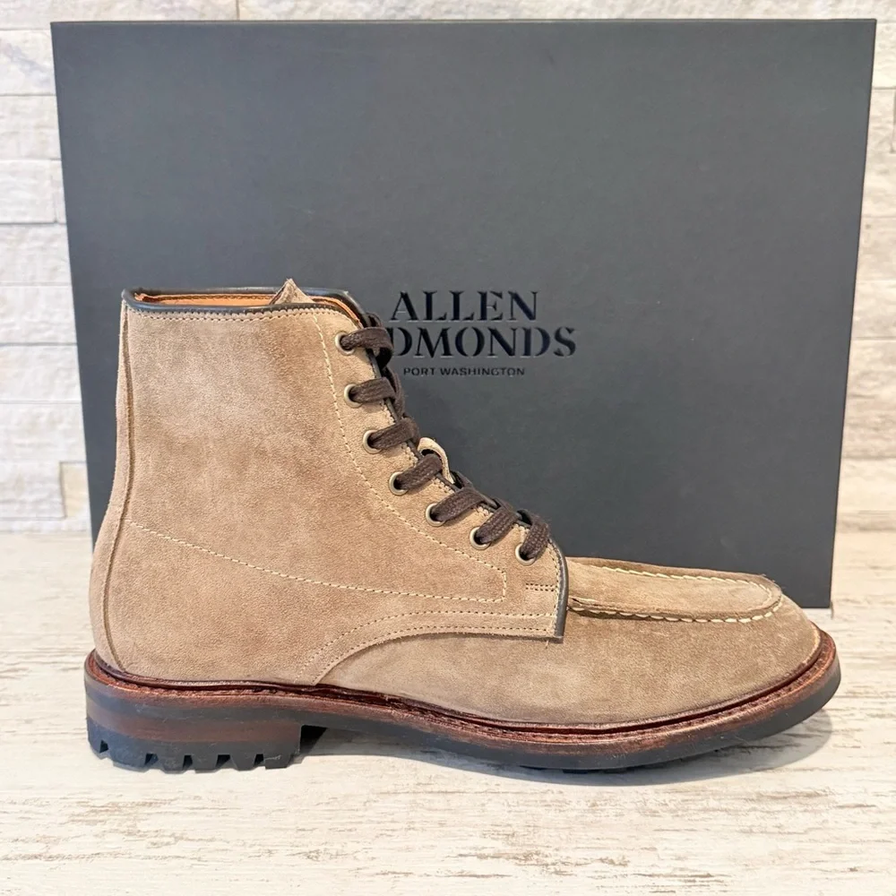 Allen Edmonds Carter Moc Toe Weatherproof Boot 8D Brown Suede Lace Up New $495